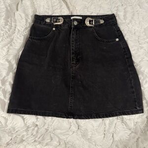 Topshop Black Denim Jeans Washed Belted Mini Skirt